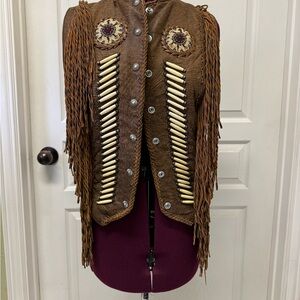 Newport News Brown Fringed Vest with Embellishments